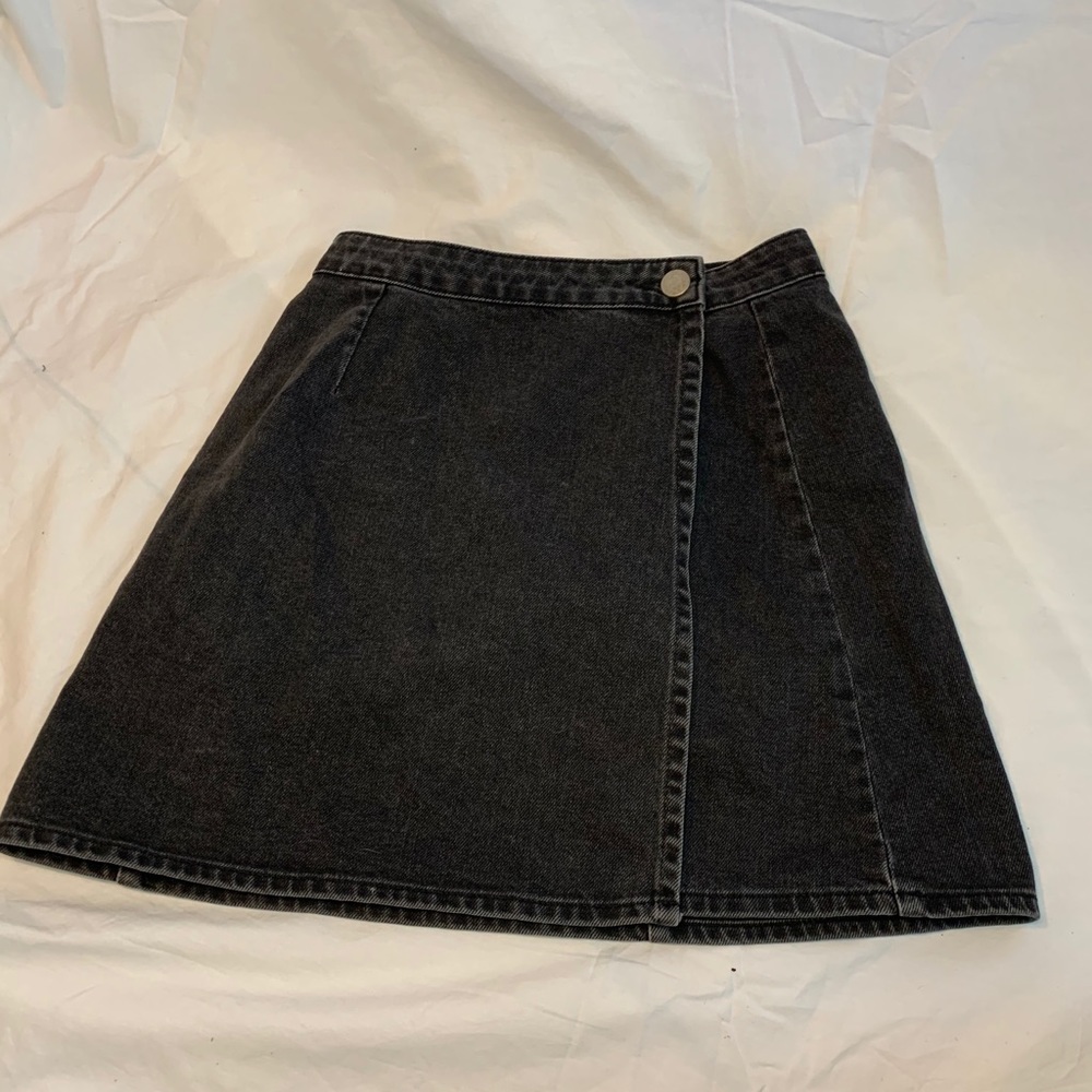 ASOS black denim wrap mini skirt